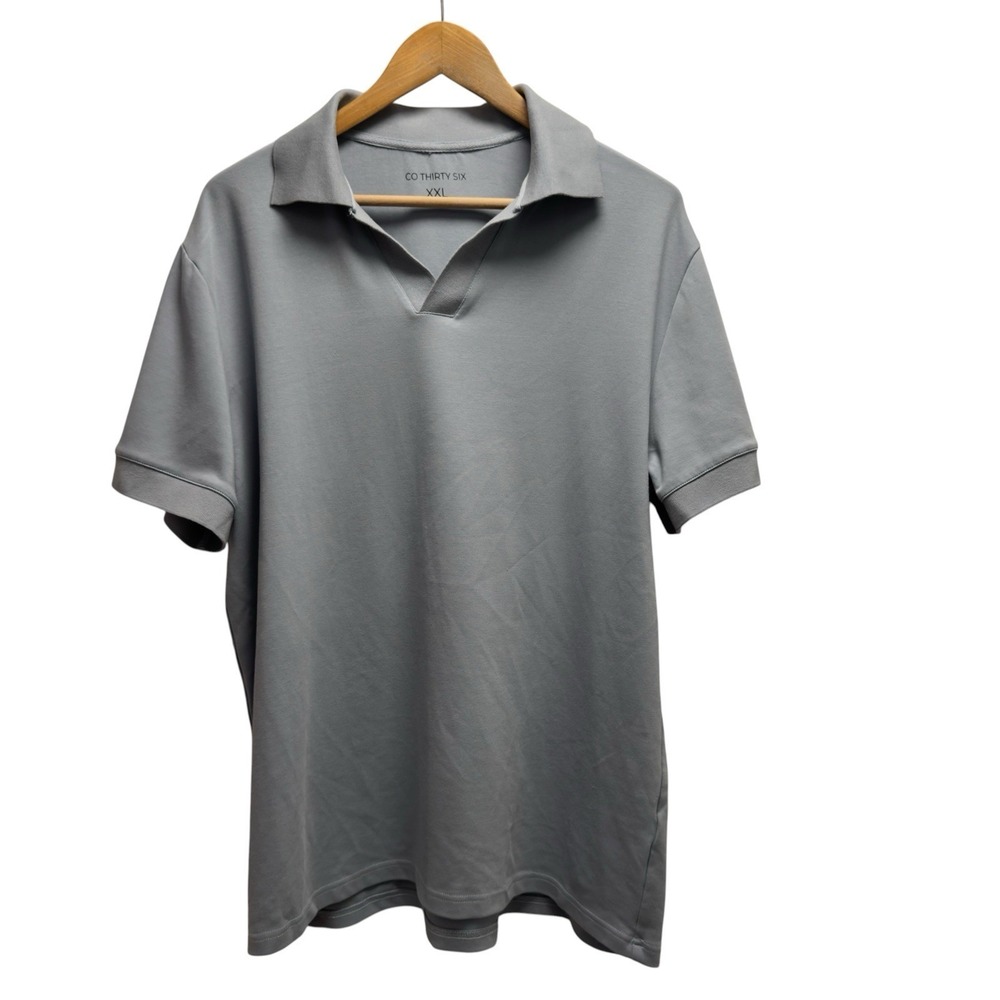 Co Thirty Six Mens Size XXL Light Blue Pullover V-Neck Cotton Stretch Polo Shirt - Picture 2 of 5